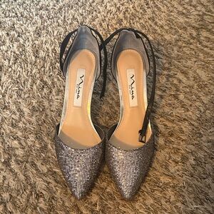 Nina Sparkling Heels with Ankle Straps - Silver
